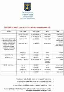 לוח חופשות משפחתונים